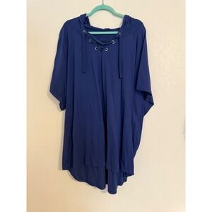 LIVI Womens Blue‎ Lace-Up Hooded Poncho Top Size 38/40